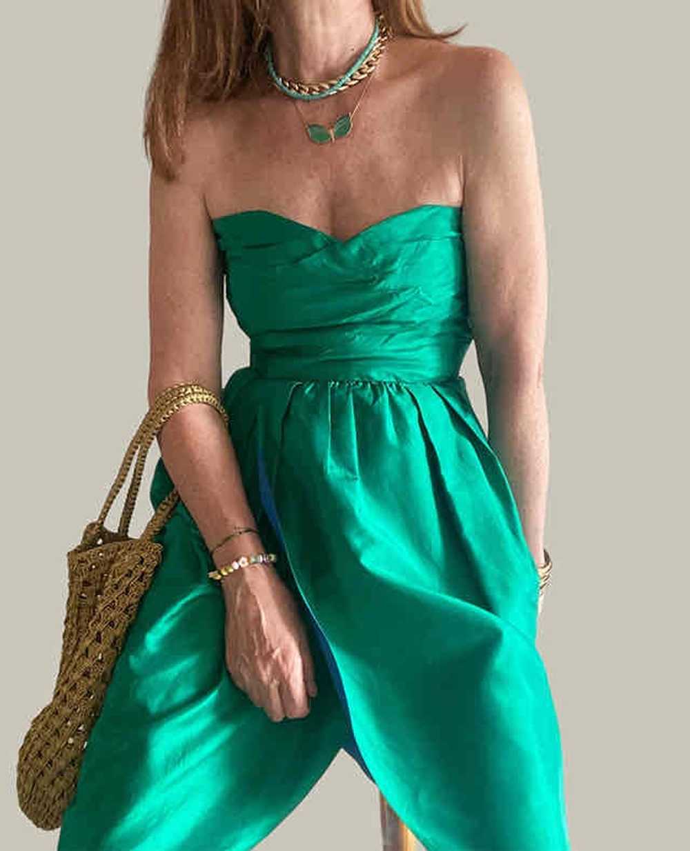 Silk dress - Hand-sewn bustier dress, emerald gre… - image 2
