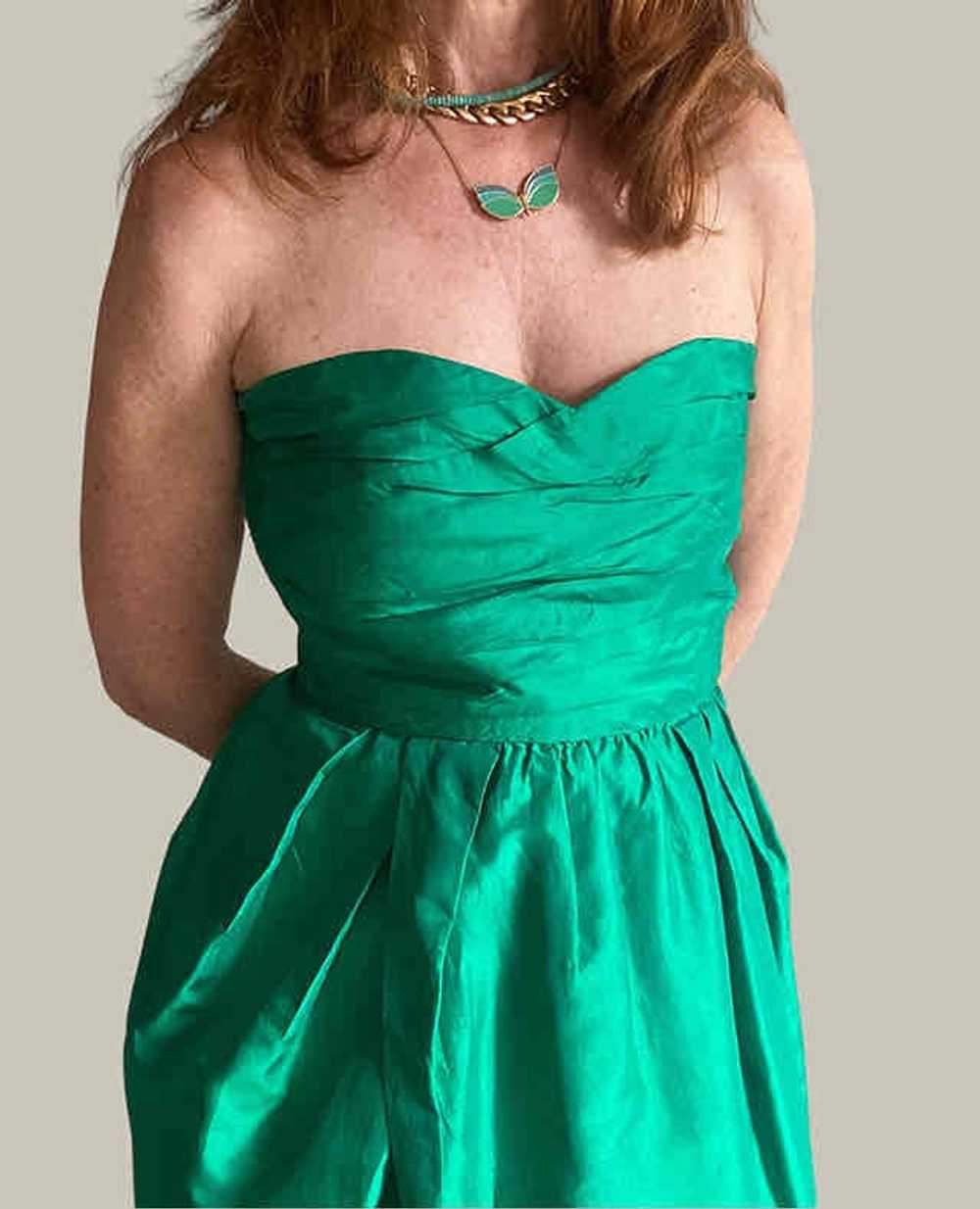 Silk dress - Hand-sewn bustier dress, emerald gre… - image 3
