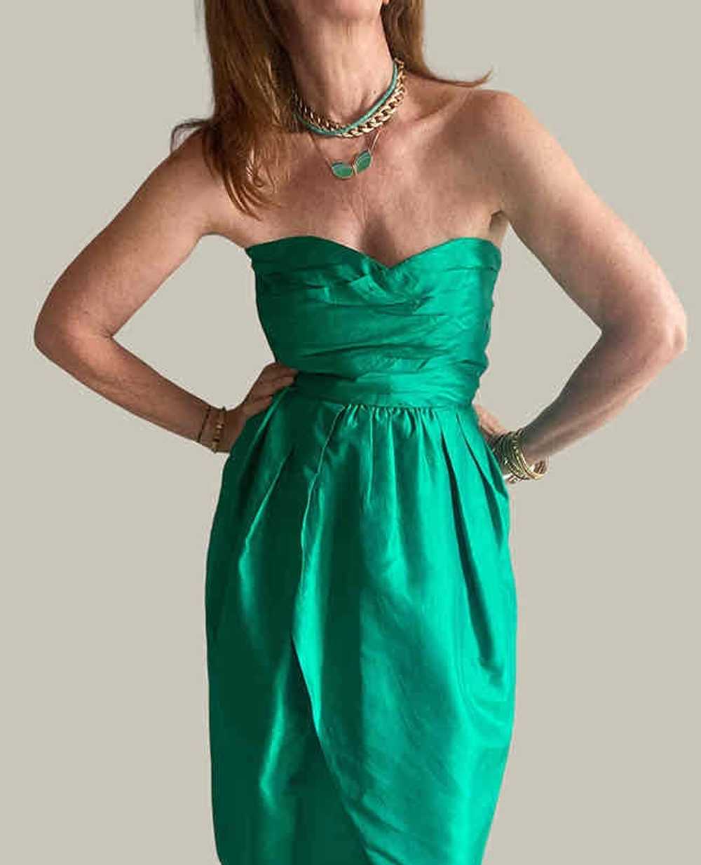 Silk dress - Hand-sewn bustier dress, emerald gre… - image 4
