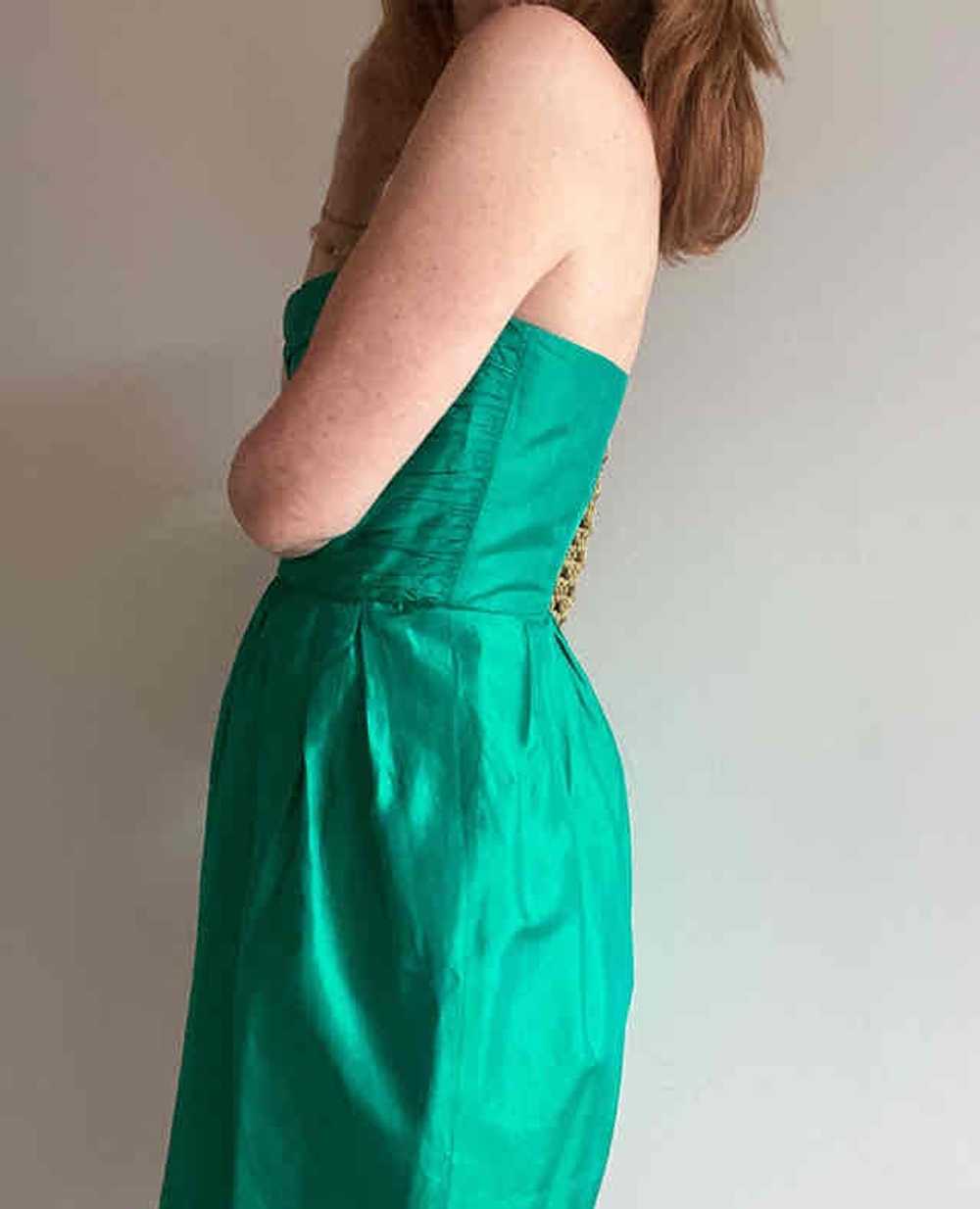 Silk dress - Hand-sewn bustier dress, emerald gre… - image 5