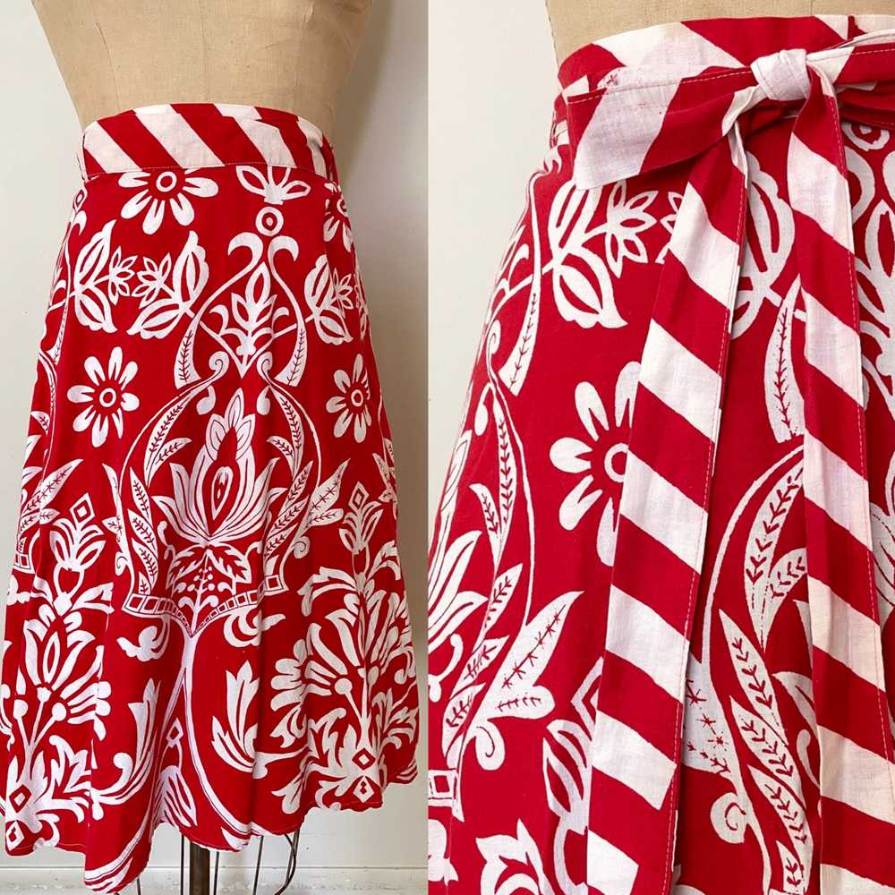 1970's Red & White Wrap Skirt - S/M - image 1