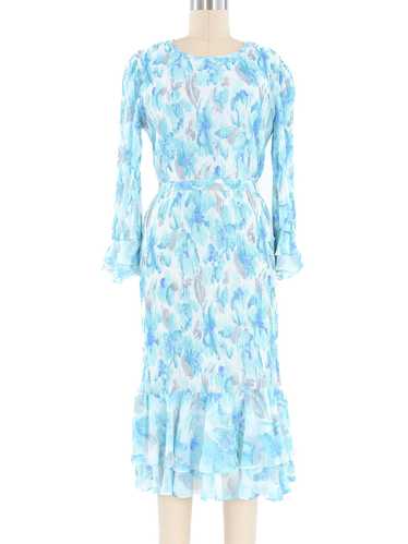 Turquoise Pleated Ruffle Dress - image 1