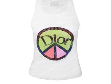 Christian Dior White Peace Sign Crystal Tank Top … - image 1
