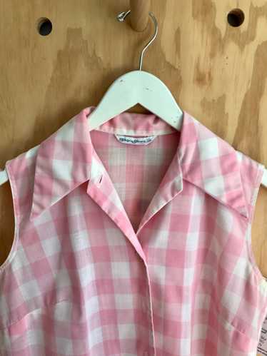 1970s Pink & White Gingham Blouse (L)