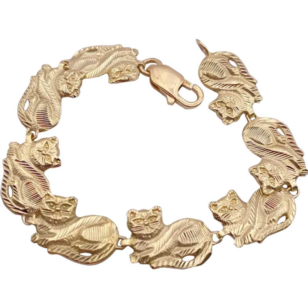 Domestic Pet Cat Link Bracelet 14K Gold, Kitty, K… - image 1