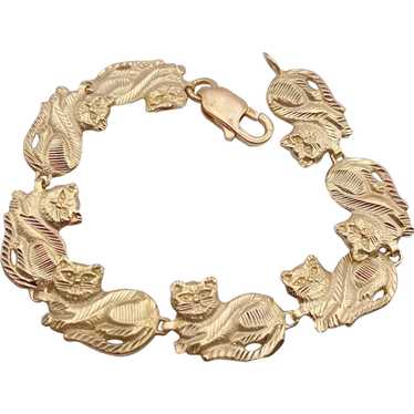 Domestic Pet Cat Link Bracelet 14K Gold, Kitty, Ki