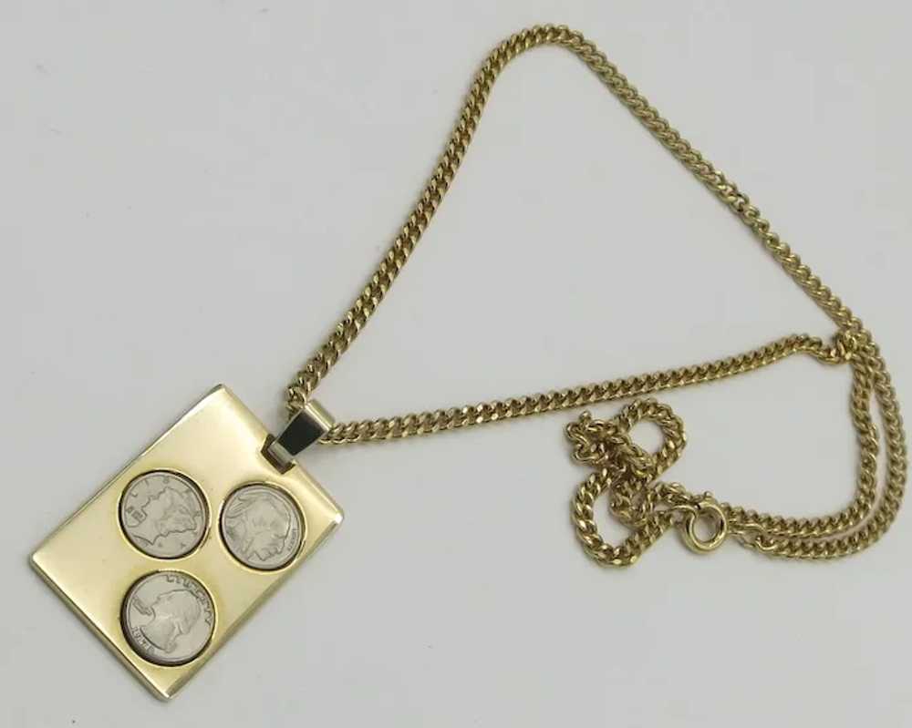 Givenchy Pendant Necklace Gold tone w/ Silver Coi… - image 2