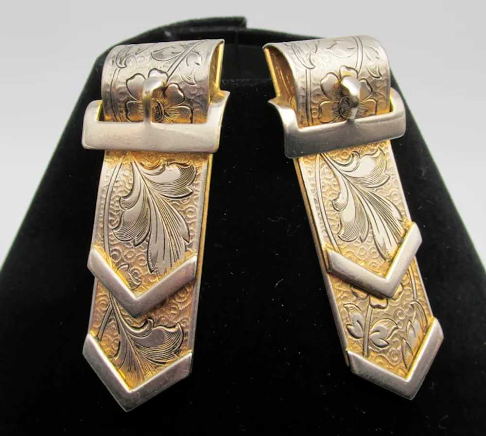 Pair 1930s Acanthus Leaf Gold Gilt Buckle Dress C… - image 2