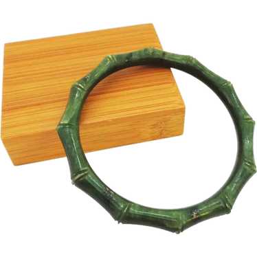 Carved Deep Green Jade Bangle Bracelet Bamboo Desi