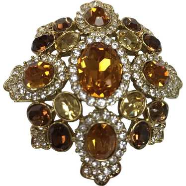 Vintage Sterling Silver 4 CTW Citrine Marcasite Flower Brooch