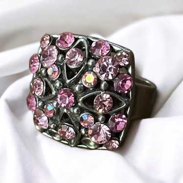 Vintage Vintage pink rhinestone adjustable ring - image 1