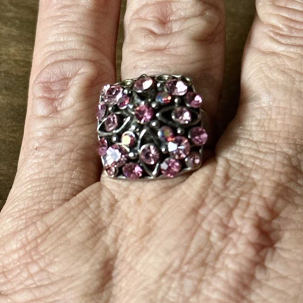 Vintage Vintage pink rhinestone adjustable ring - image 2