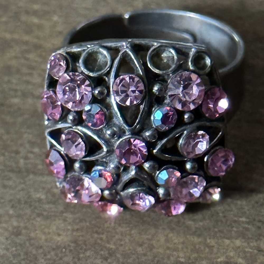 Vintage Vintage pink rhinestone adjustable ring - image 3