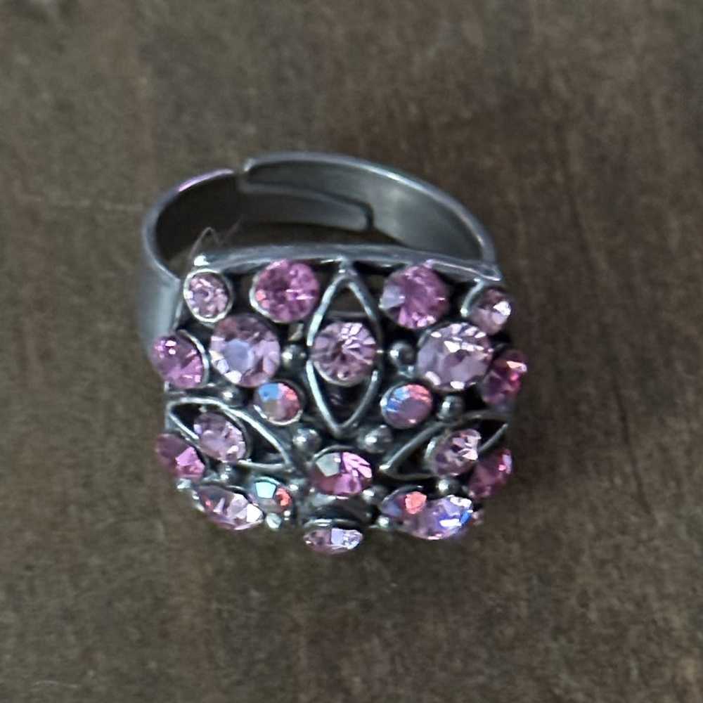 Vintage Vintage pink rhinestone adjustable ring - image 5