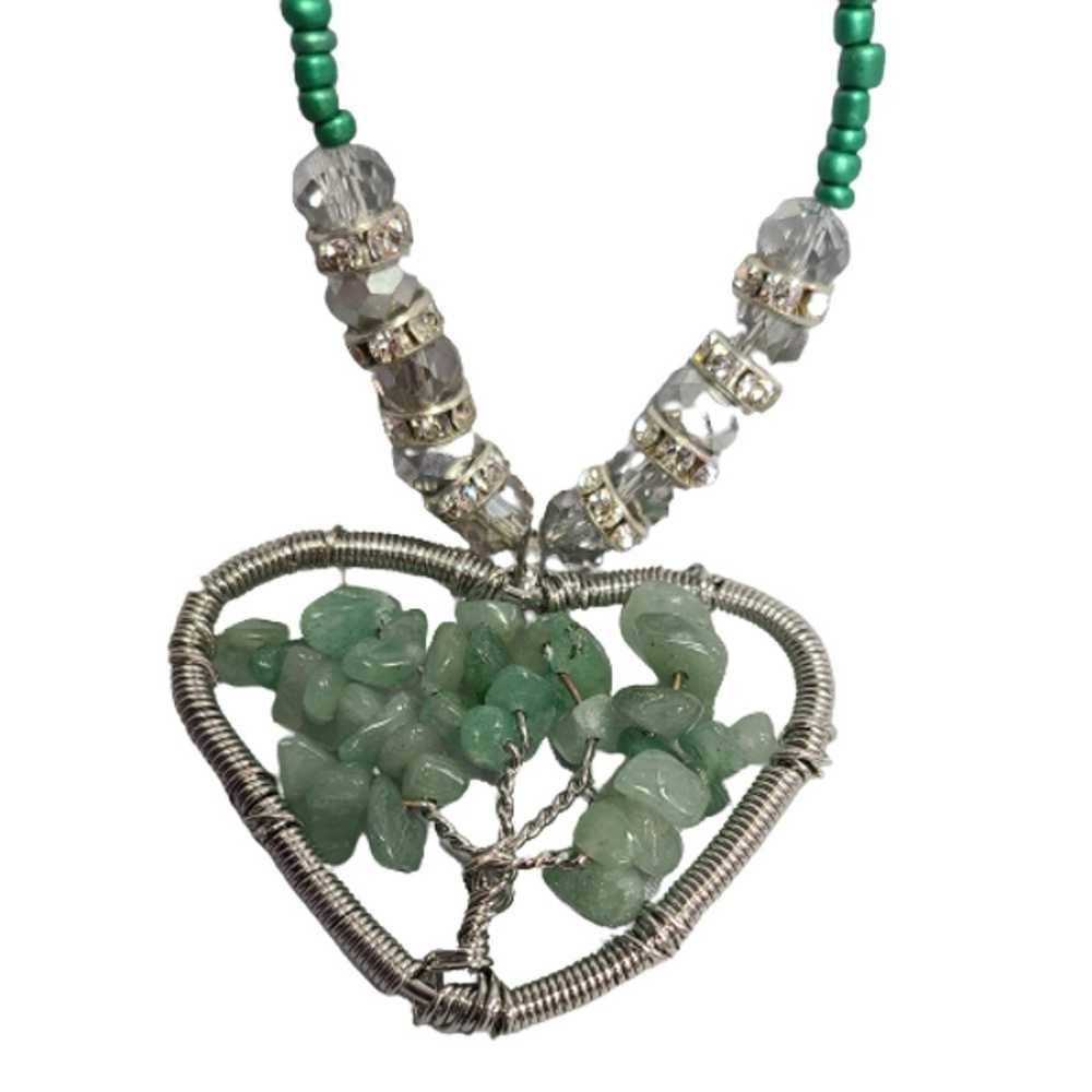 Vintage Necklace, Pendant, Life Tree, Green stone… - image 1