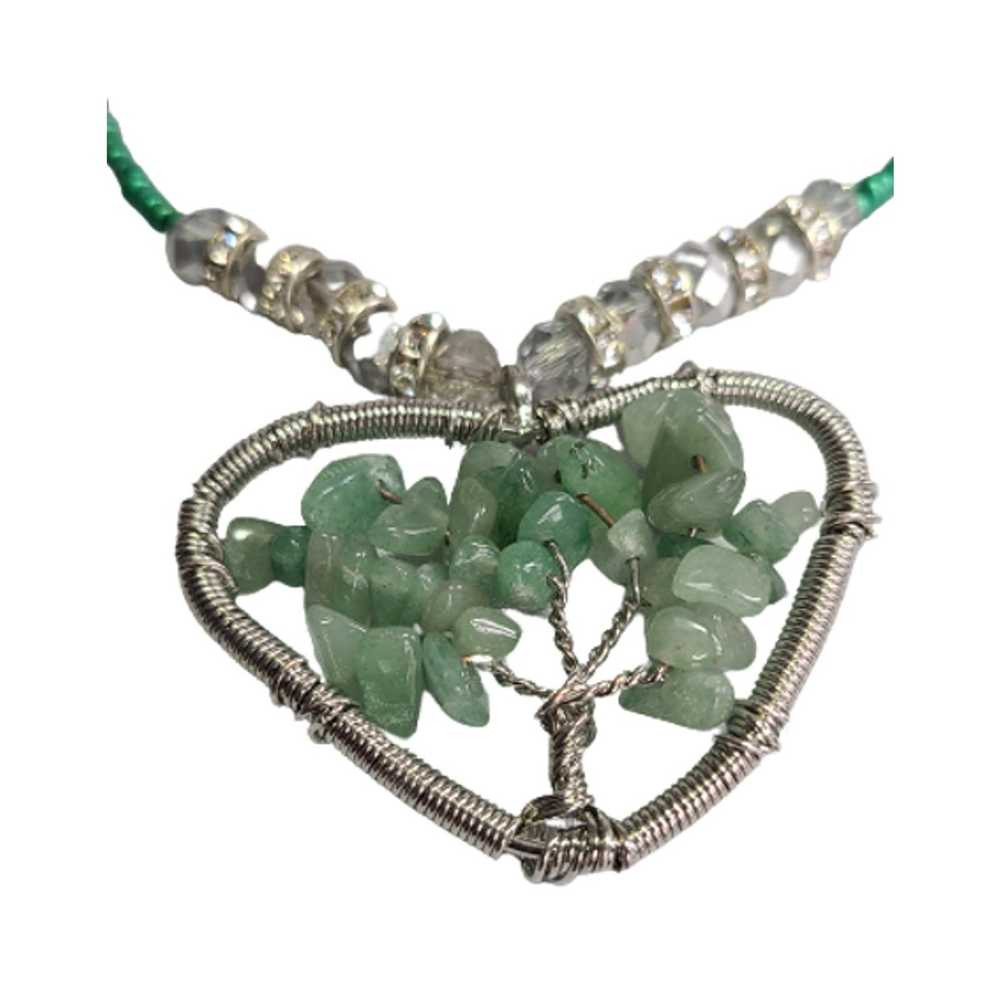 Vintage Necklace, Pendant, Life Tree, Green stone… - image 3