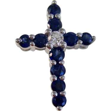 Vintage Estate Sapphire & Diamond Cross 14K