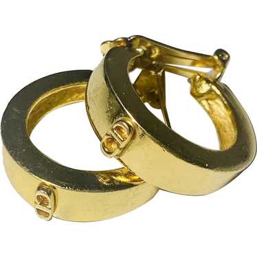 Vintage Christian Dior Gold Hoop Earrings Clip On… - image 1