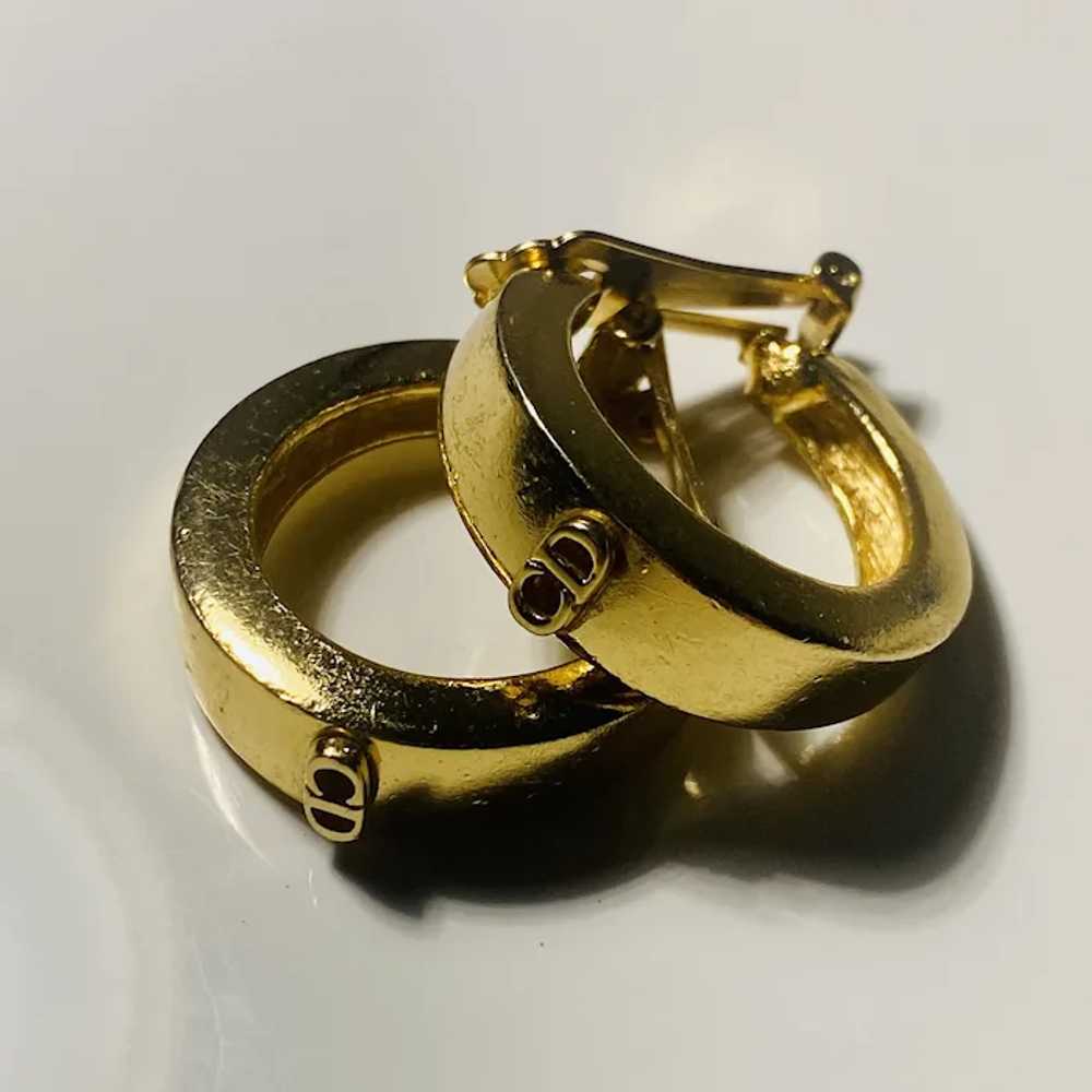 Vintage Christian Dior Gold Hoop Earrings Clip On… - image 2