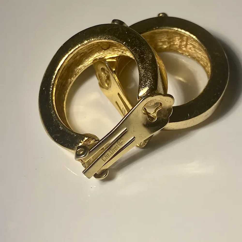 Vintage Christian Dior Gold Hoop Earrings Clip On… - image 3