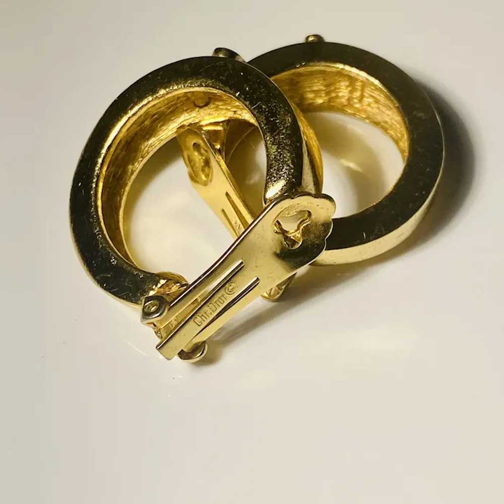 Vintage Christian Dior Gold Hoop Earrings Clip On… - image 4