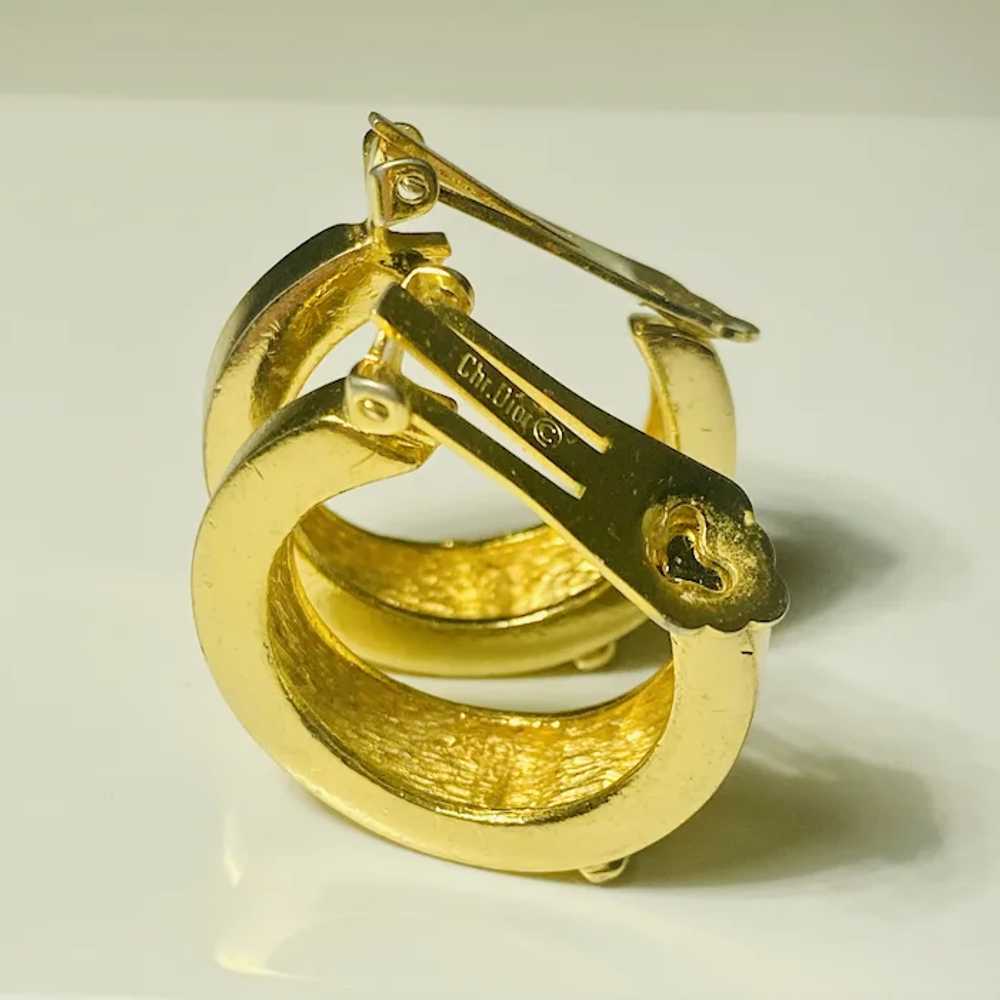 Vintage Christian Dior Gold Hoop Earrings Clip On… - image 6