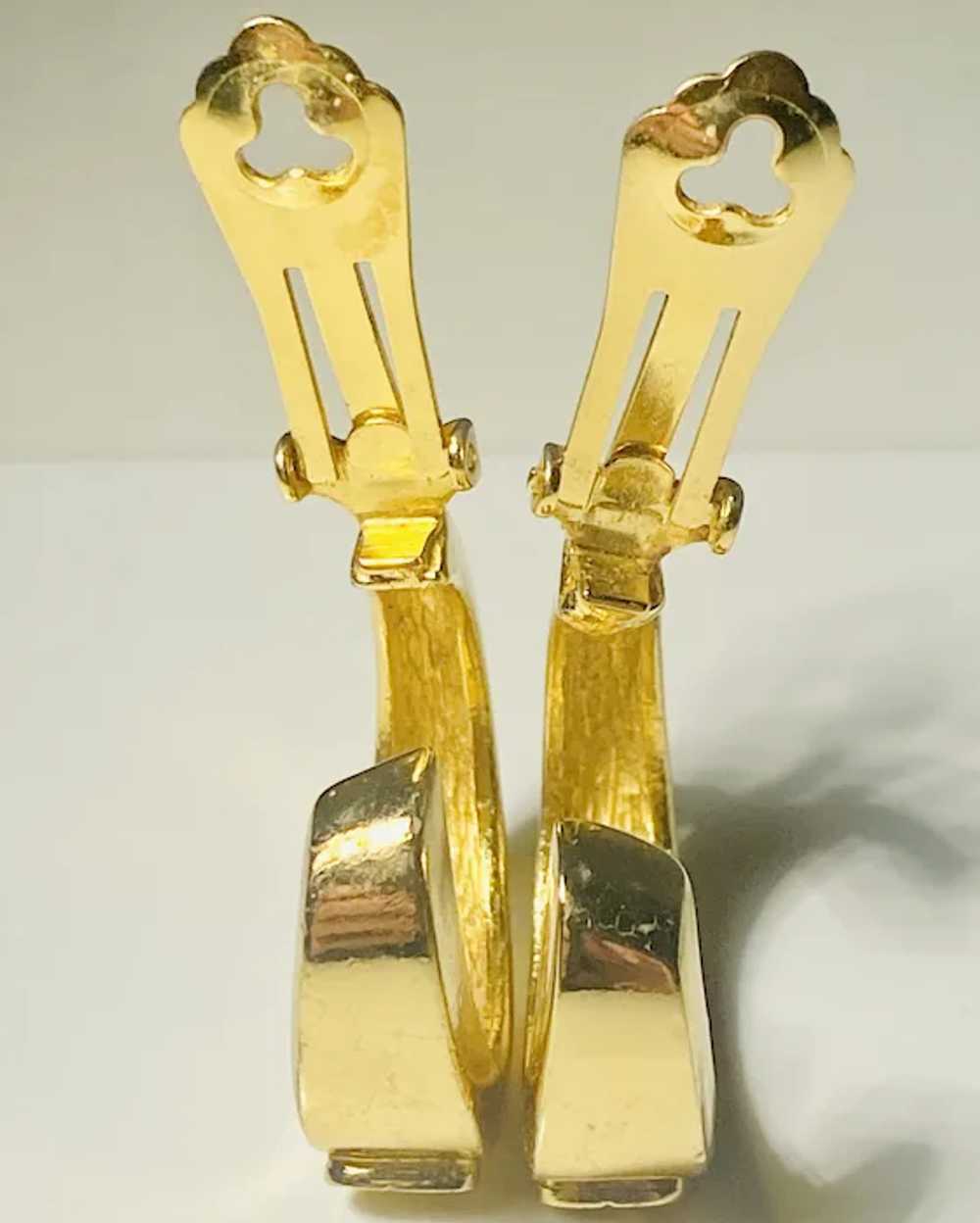 Vintage Christian Dior Gold Hoop Earrings Clip On… - image 8