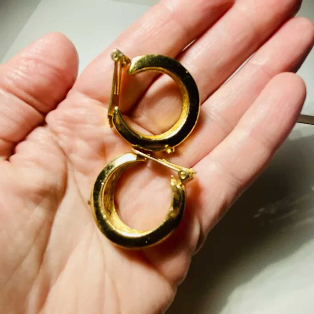 Vintage Christian Dior Gold Hoop Earrings Clip On… - image 9