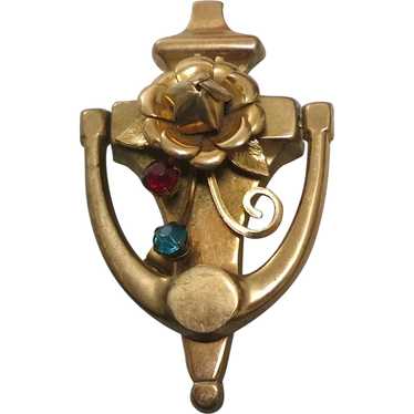 Vintage Doorknocker Brooch Gold tone