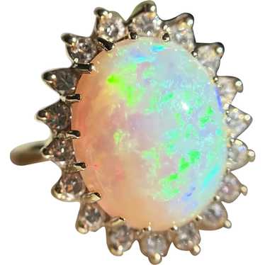 Vintage Estate Large Opal and Diamond Halo Cocktai