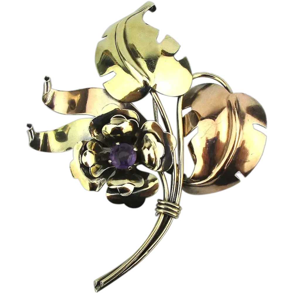 Harry Iskin Art Deco Era Flower Pin 10K GoldFilled - image 1