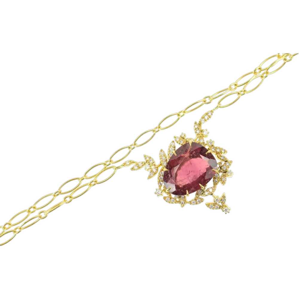 14K 7.90 Ctw Pink Tourmaline Diamond Floral Chain… - image 1