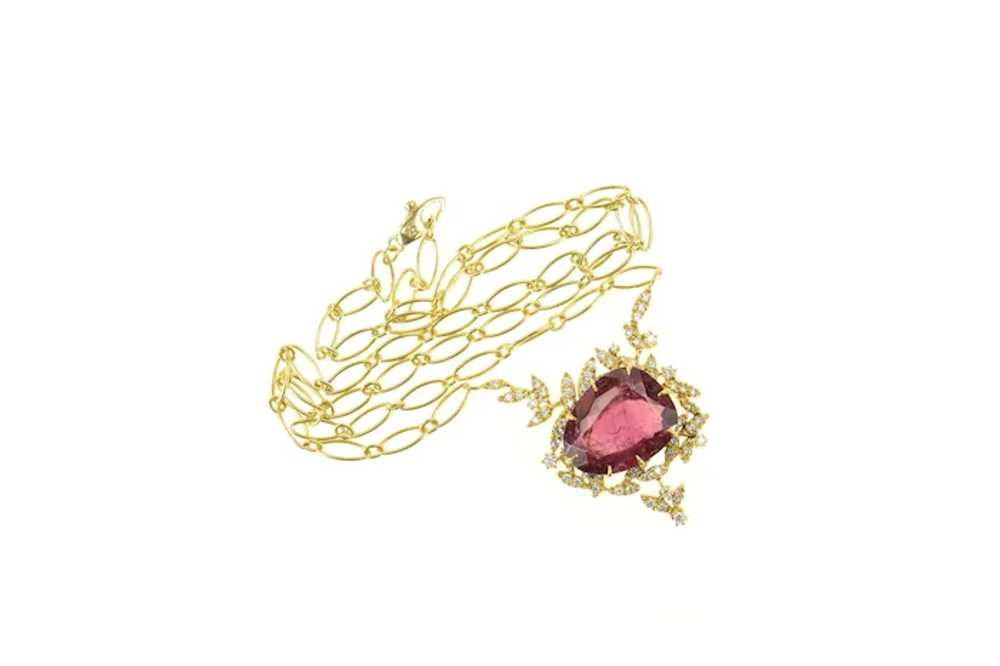 14K 7.90 Ctw Pink Tourmaline Diamond Floral Chain… - image 2