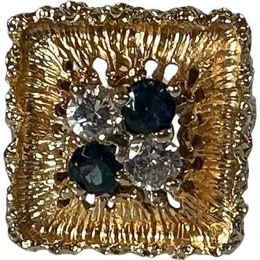 14K YG Square Top Sapphire & Diamond Ring - image 1