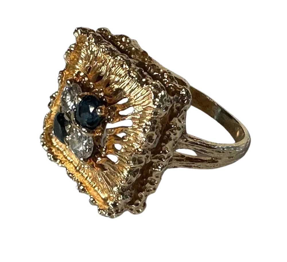 14K YG Square Top Sapphire & Diamond Ring - image 4