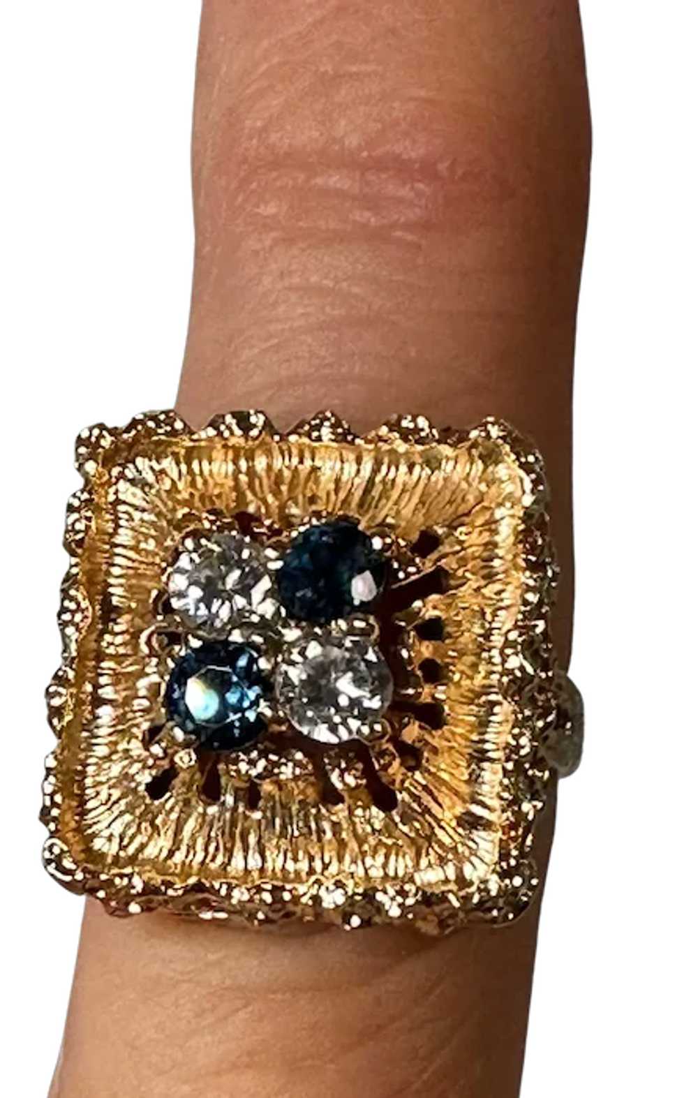 14K YG Square Top Sapphire & Diamond Ring - image 6