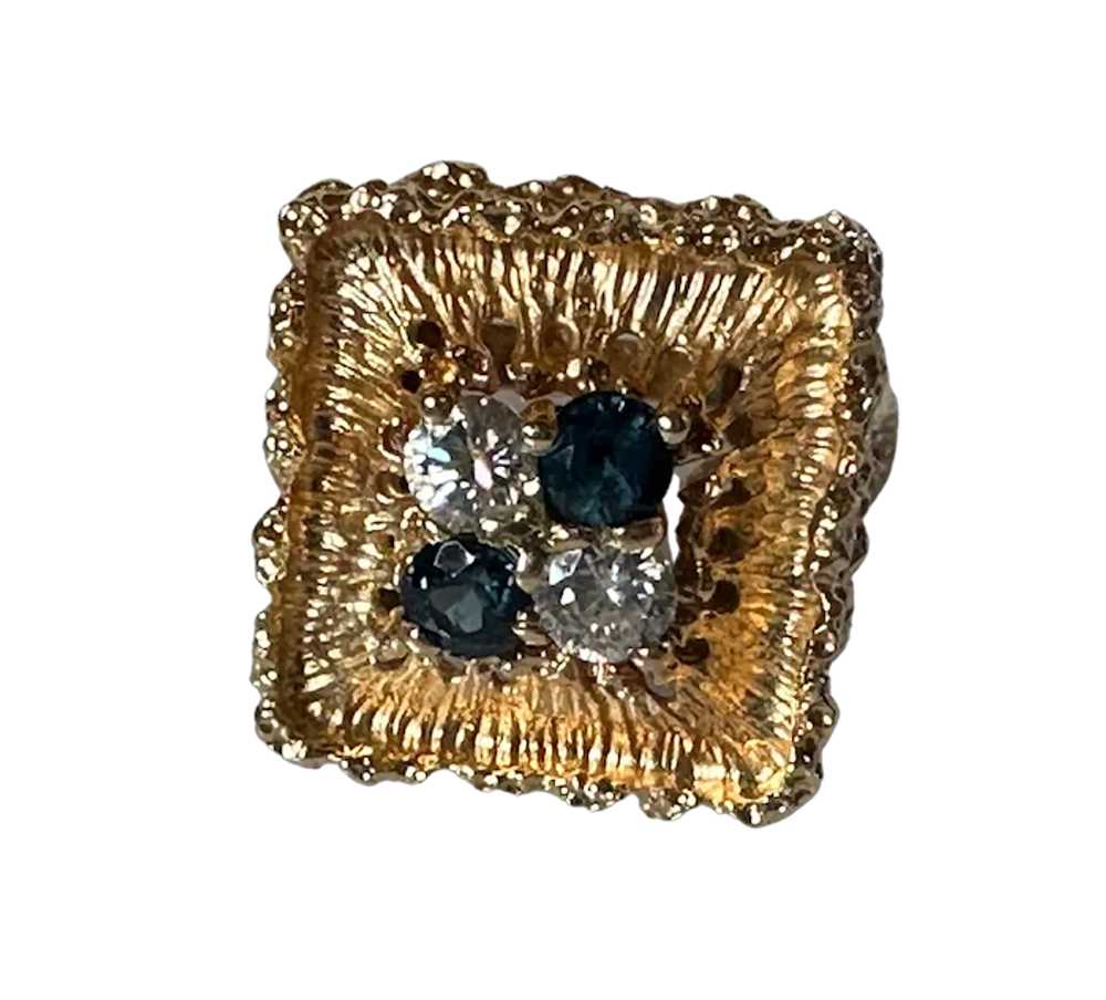 14K YG Square Top Sapphire & Diamond Ring - image 7