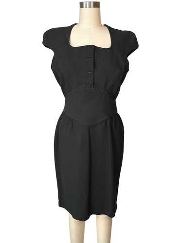 Vintage 1980s Thierry Mugler Iconic Black Dress wi