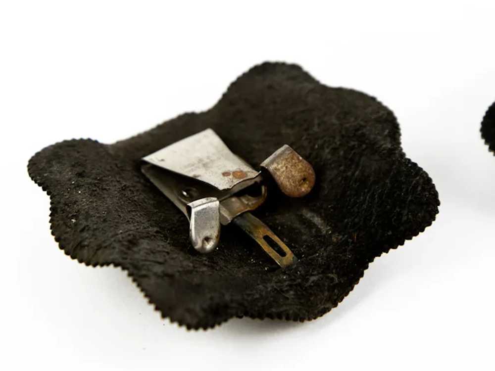 Antique Holfast Shoe Clips Cut Steel On Black Lea… - image 9