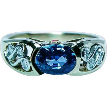 Krementz Platinum 18K Gold Sapphire Ruby Diamond … - image 1