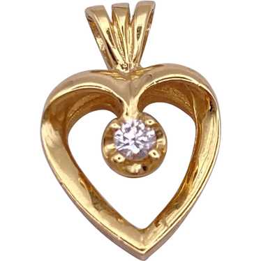 Diamond Solitaire Heart Pendant Charm 14K Gold .05