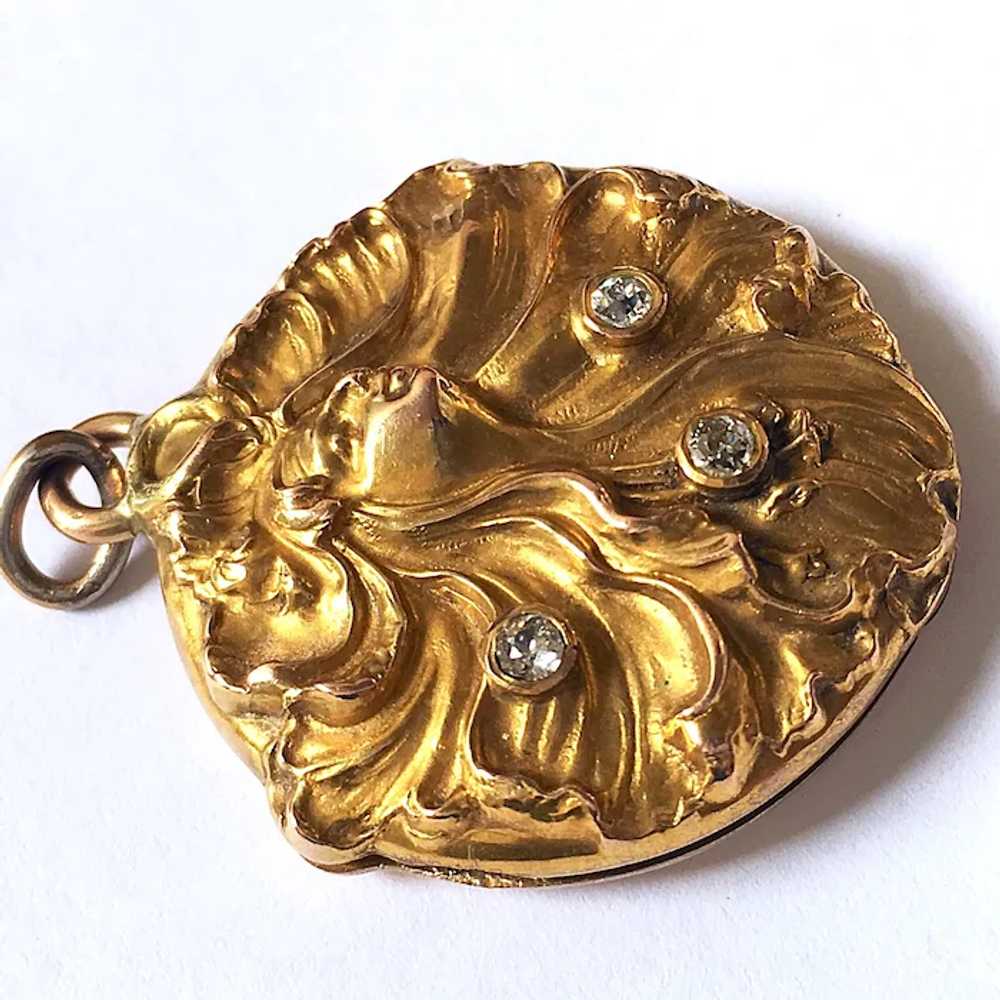 Antique Art Nouveau Old Mine Cut Diamond 14K Gold… - image 2