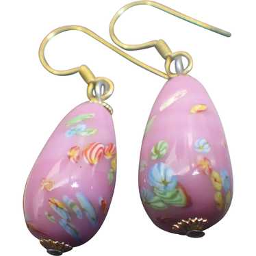 Vintage Hand Blown Glass Drop Pierced Earrings, M… - image 1