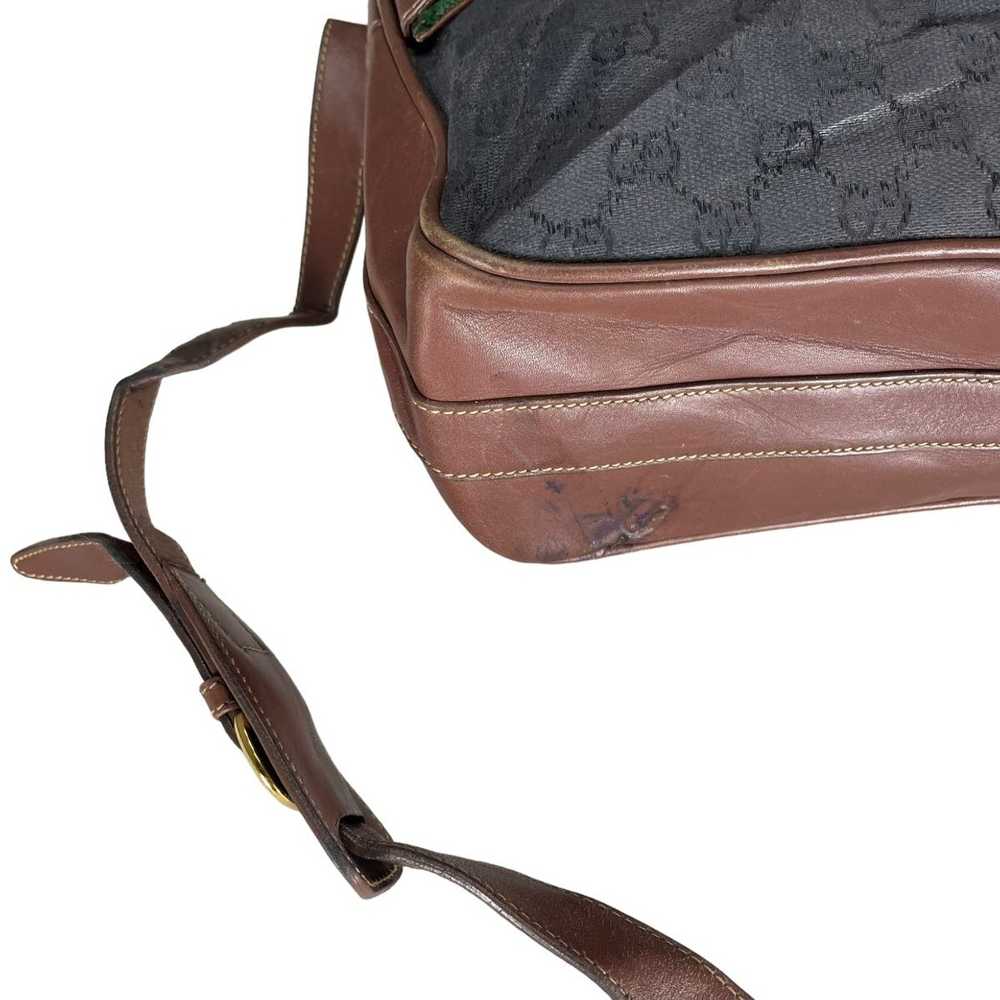 vintage GUCCI GG Monogram canvas brown leather strap underarm shoulder bag