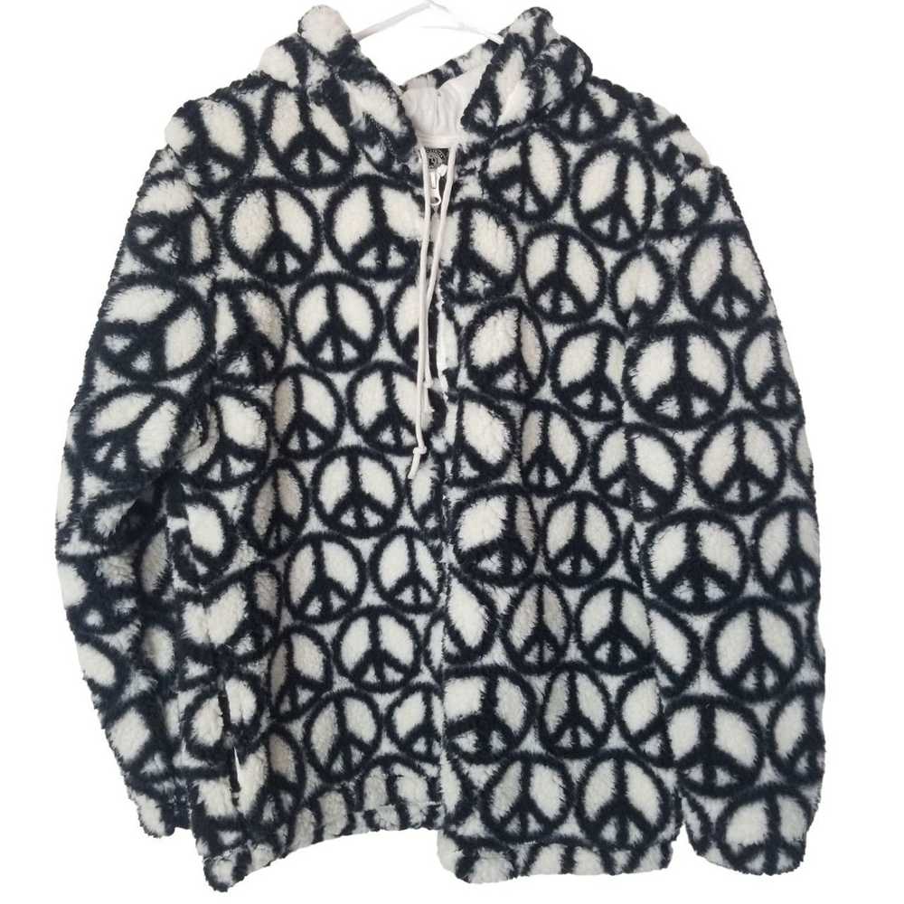 Pacsun Pacsun M Peace Sign Print Full Zip Sherpa … - image 2