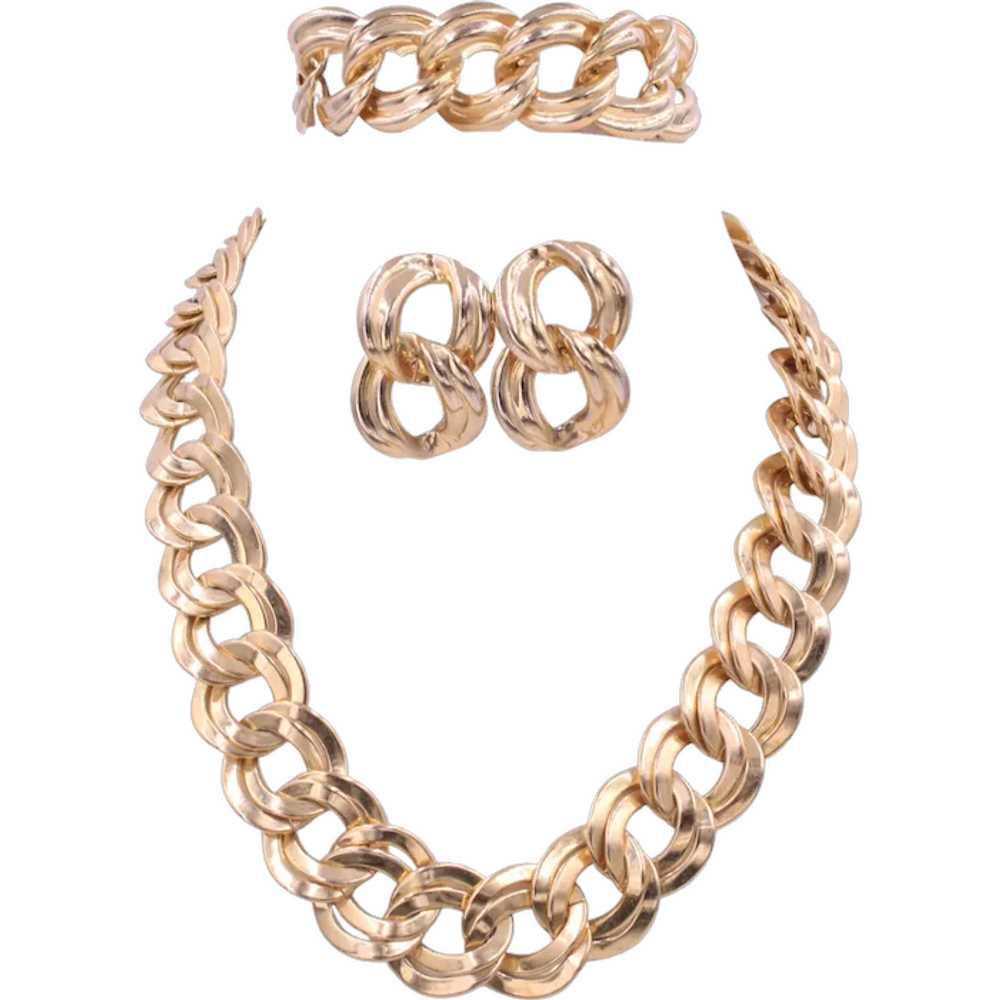 Bracelet Earrings Necklace Demi Double Curb Link - image 1