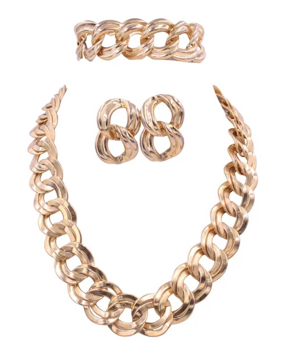 Bracelet Earrings Necklace Demi Double Curb Link - image 4