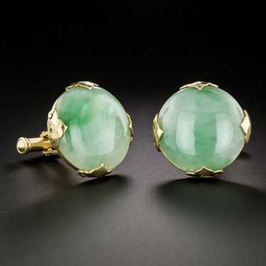 Mid-Century Nephrite Jade Leaf Earring and Brooch Set