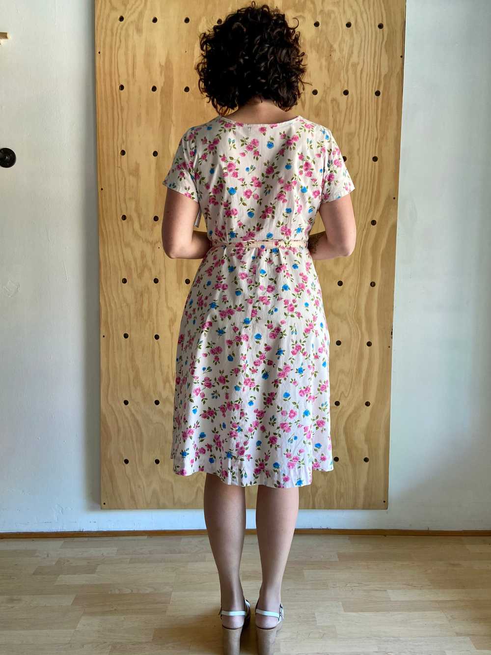 Early 1950s Pink & Blue Floral Print Dress (XL) - image 5