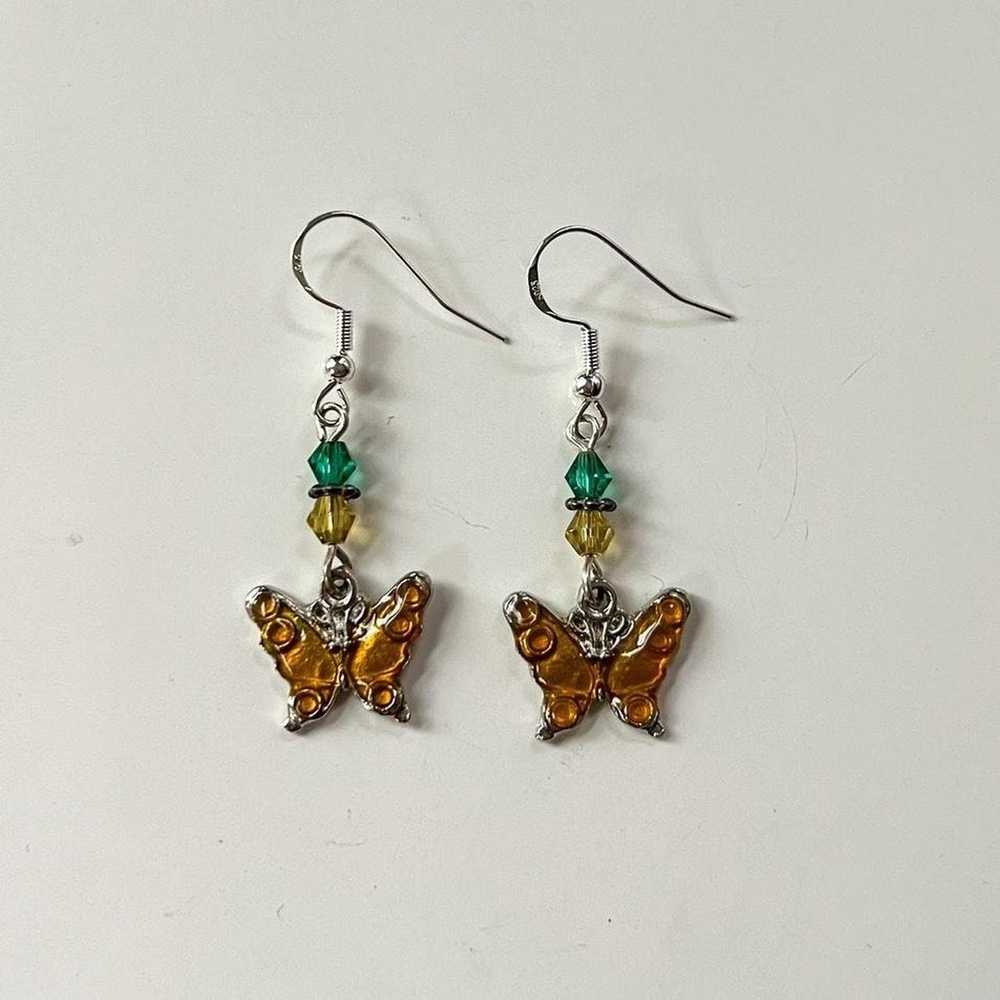 Vintage Vintage steel orange beaded butterfly cha… - image 1